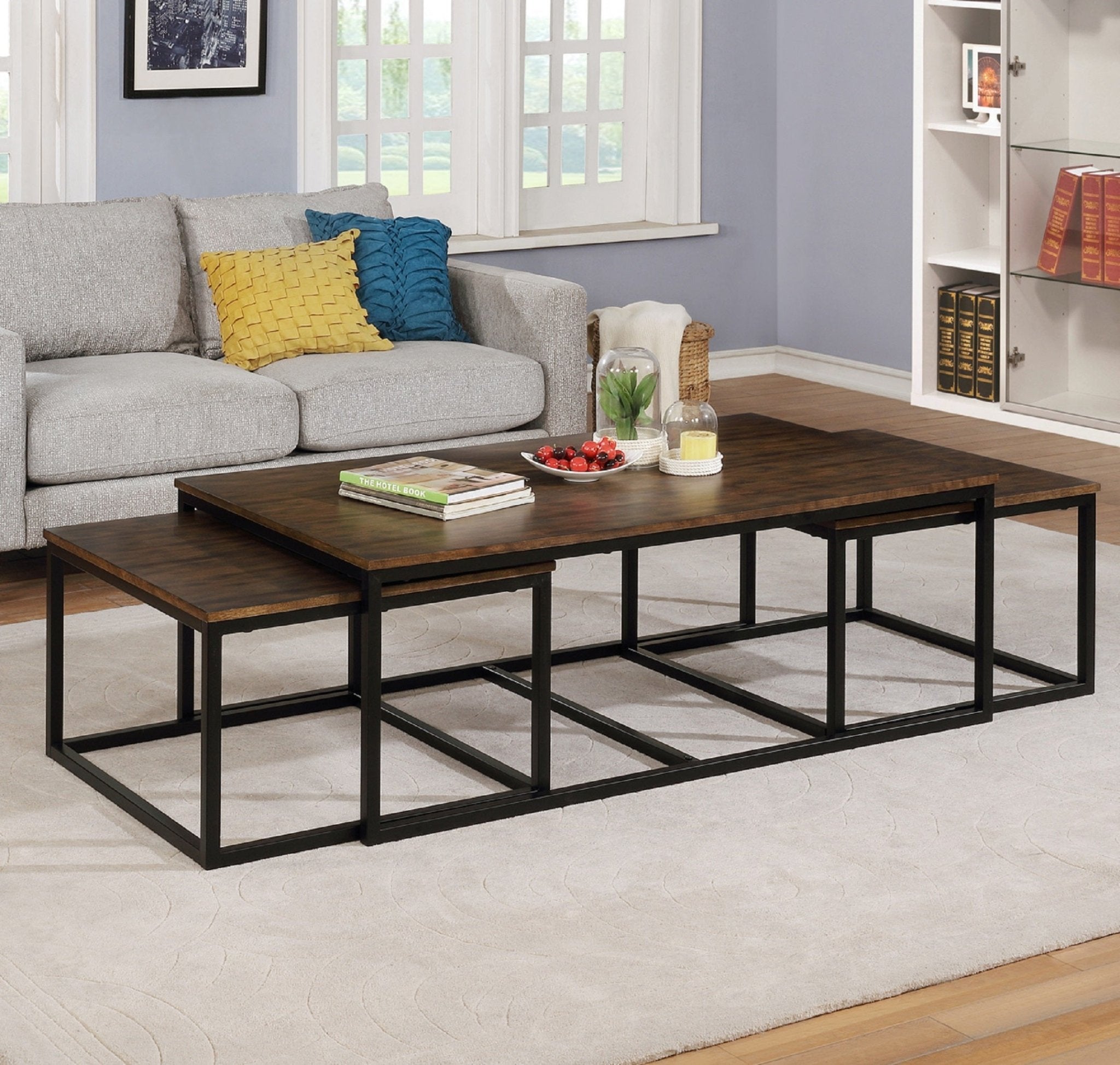 arcadia acacia wood 54 coffee table with nesting tables antiqued mochacoffee tables 349134