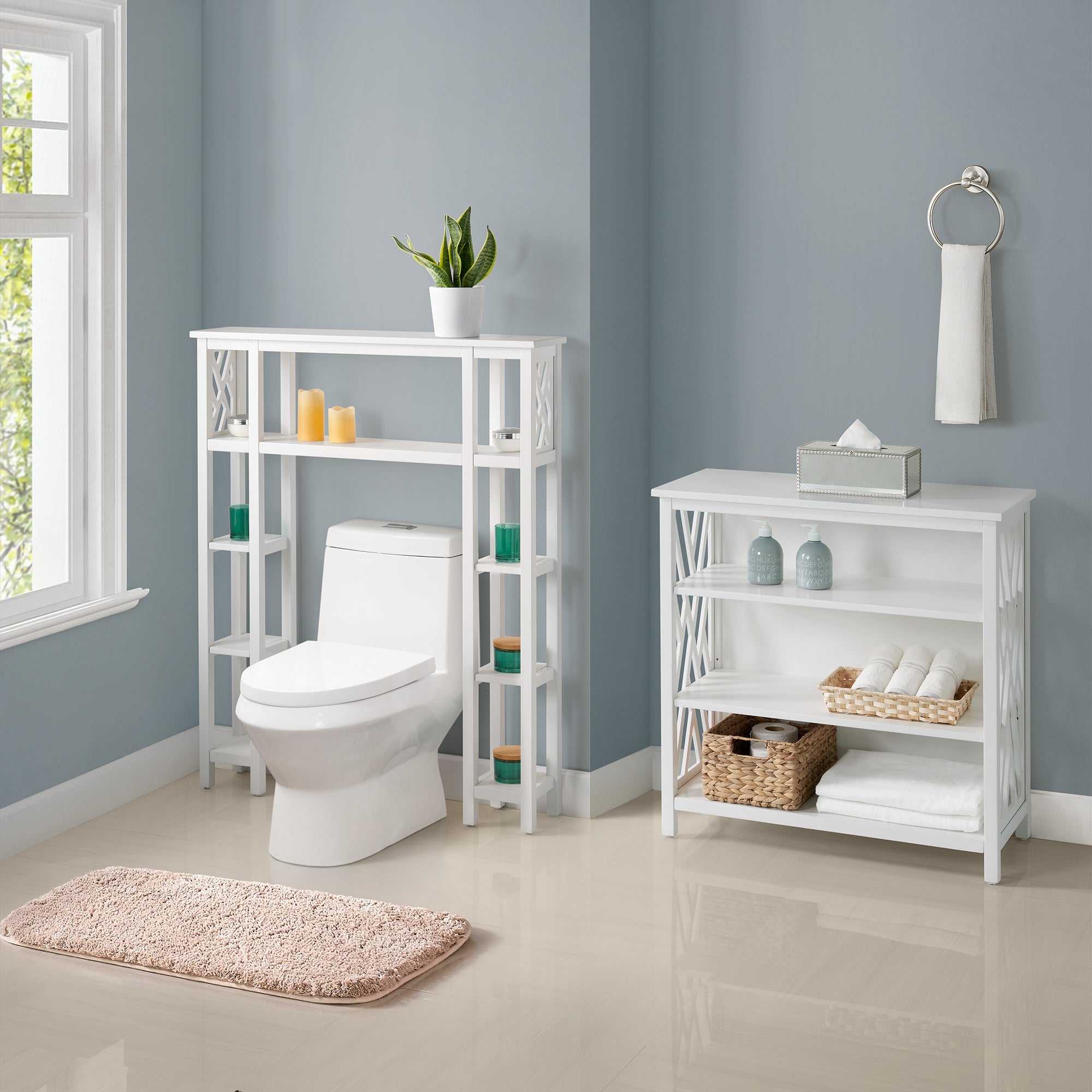 coventry over toilet open shelving unit with left and right side shelvesstorage and organization 379955