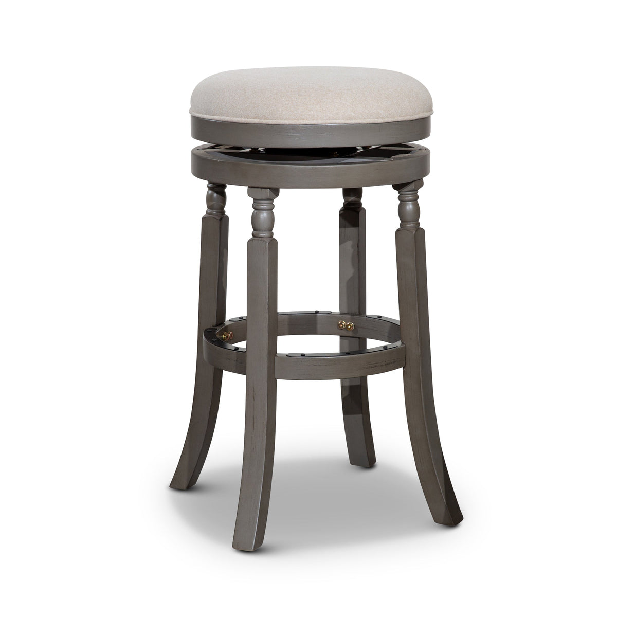 Hurdler 30" Bar Stool with Fabric Seat and Spindle Leg Design, Weathered Grey and Beige