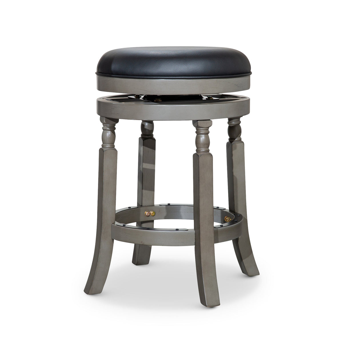 Hurdler 24" Counter Stool with Leather Seat and Spindle Leg Design, Weathered Grey and Black