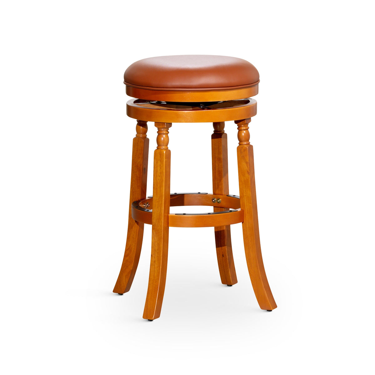 Hurdler 30" Bar Stool with Leather Seat and Spindle Leg Design, Natural