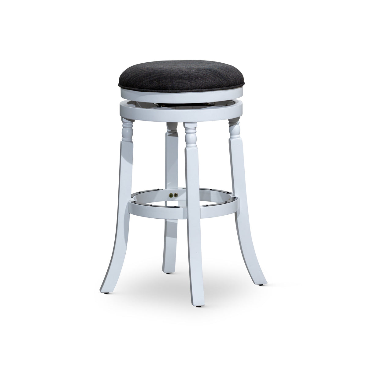 Hurdler 30" Bar Stool with Fabric Seat and Spindle Leg Design, White and Charcoal