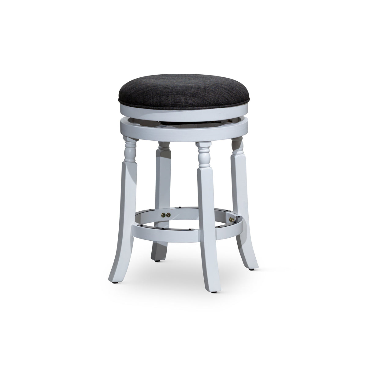 Hurdler 24" Counter Stool with Fabric Seat and Spindle Leg Design, White and Charcoal