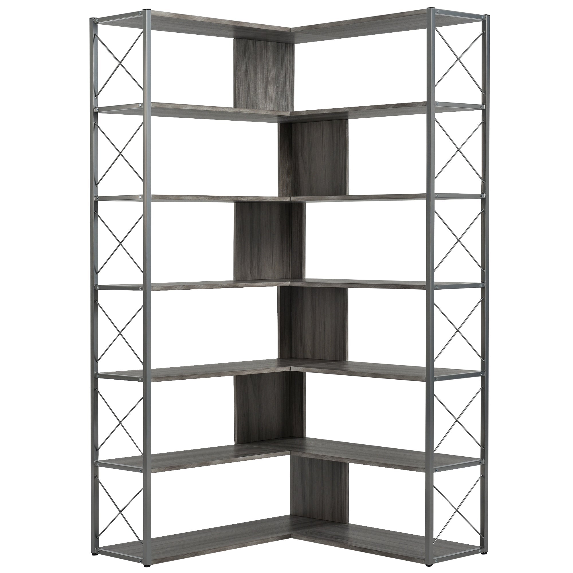 matilda 7 tier l shaped corner bookcase with metal frame industrial style shelf with open storagestorage cabinets 311756