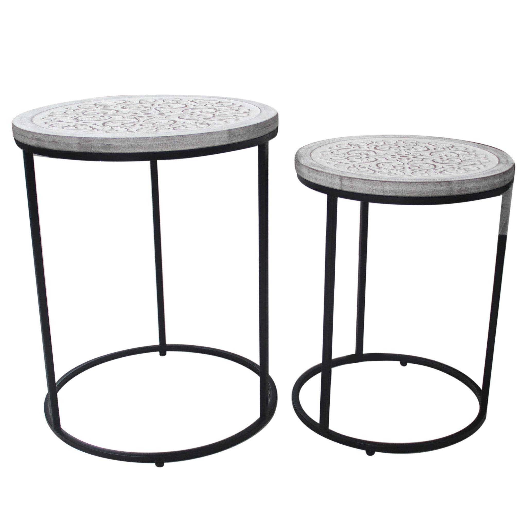 Round Nesting Farmhouse Accent Side Table Set of 2