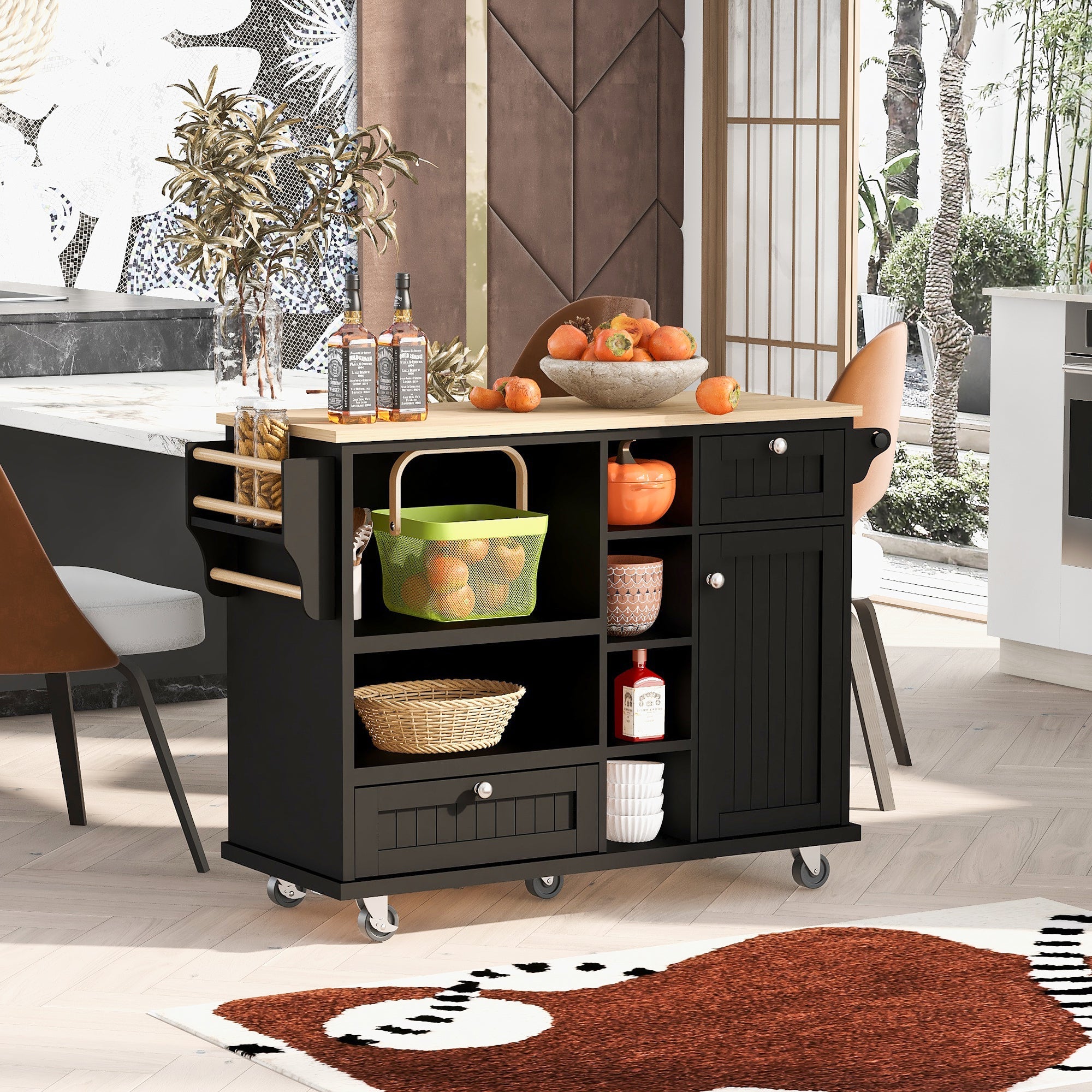 thea kitchen island cart with storage cabinet and two locking wheelskitchen carts 346585