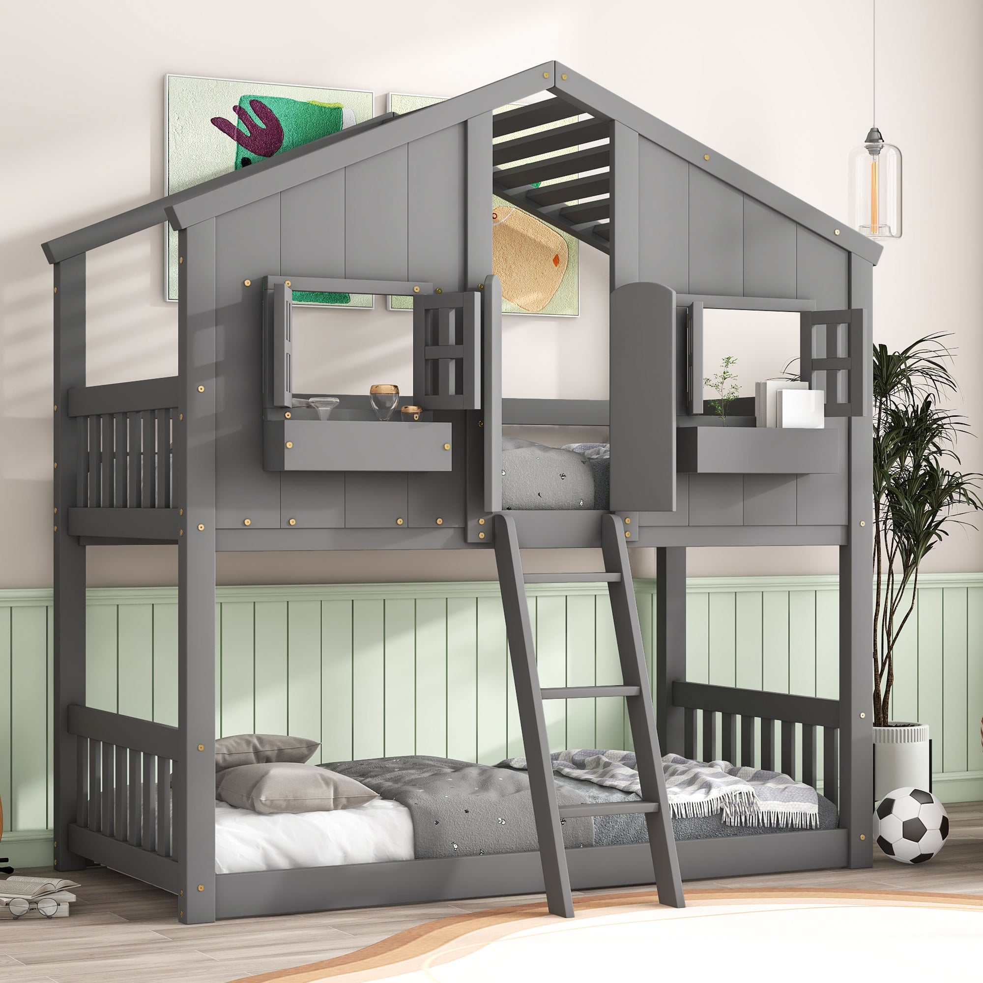 valentinciah twin over twin house bunk bed with roof and windowbunk beds 929947