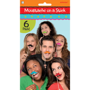 Image of 6 Pack Mixed Colours Mexican Fiesta Moustache On Stick Photo Props