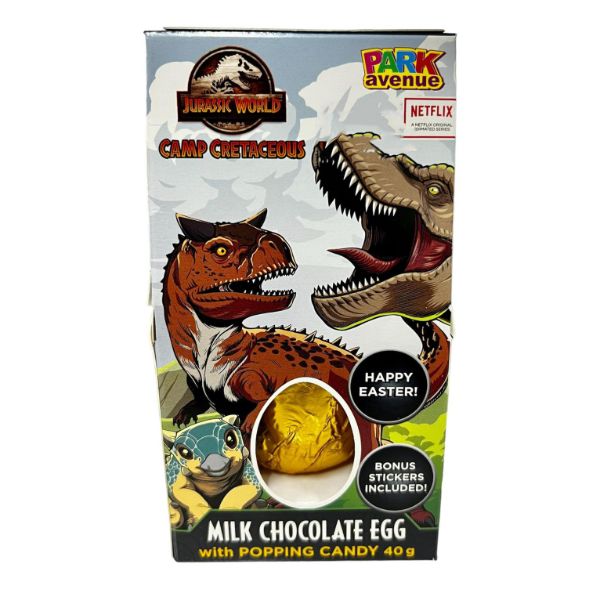Image of Jurassic World Milk Chocolate Egg With Popping Candy - 40g ; avenus y soNus Lyl e e with POPPING CANDY 409 