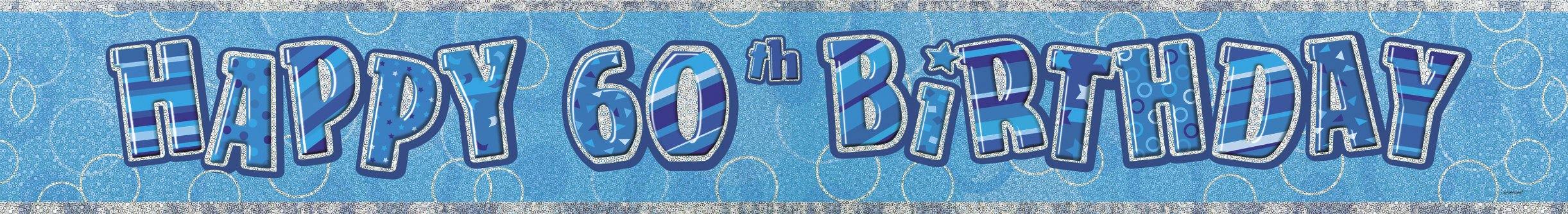 Glitz Blue Happy 60th Birthday Foil Banner - 3.6m - The Base Warehouse