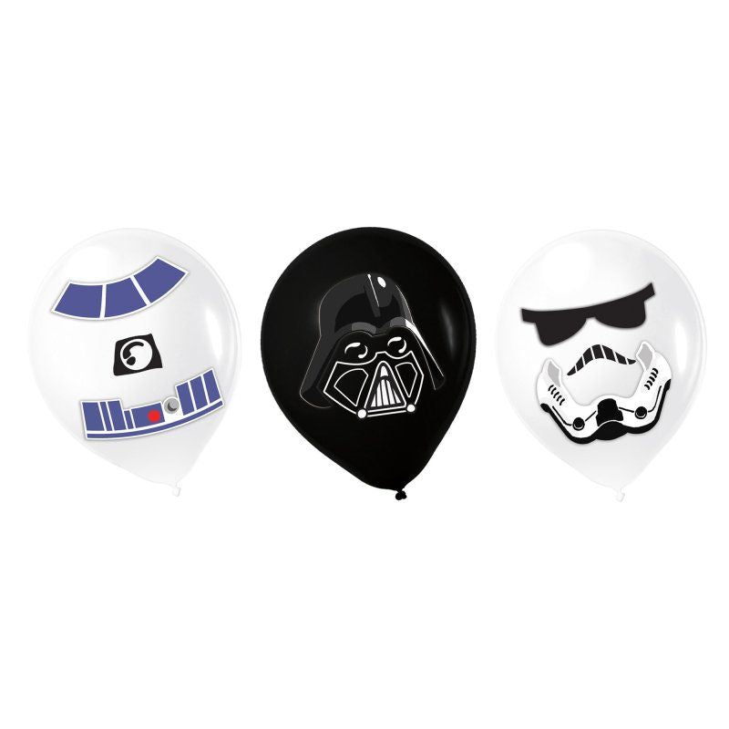 Image of 6 Pack Star Wars Galaxy Latex Balloons & Paper Adhesive Add-Ons - 30cm