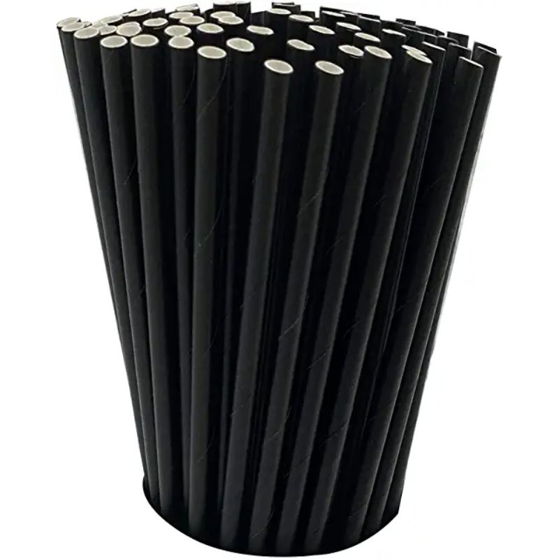 Image of 80 Pack Black Paper Straws - 0.6cm x 19.7cm