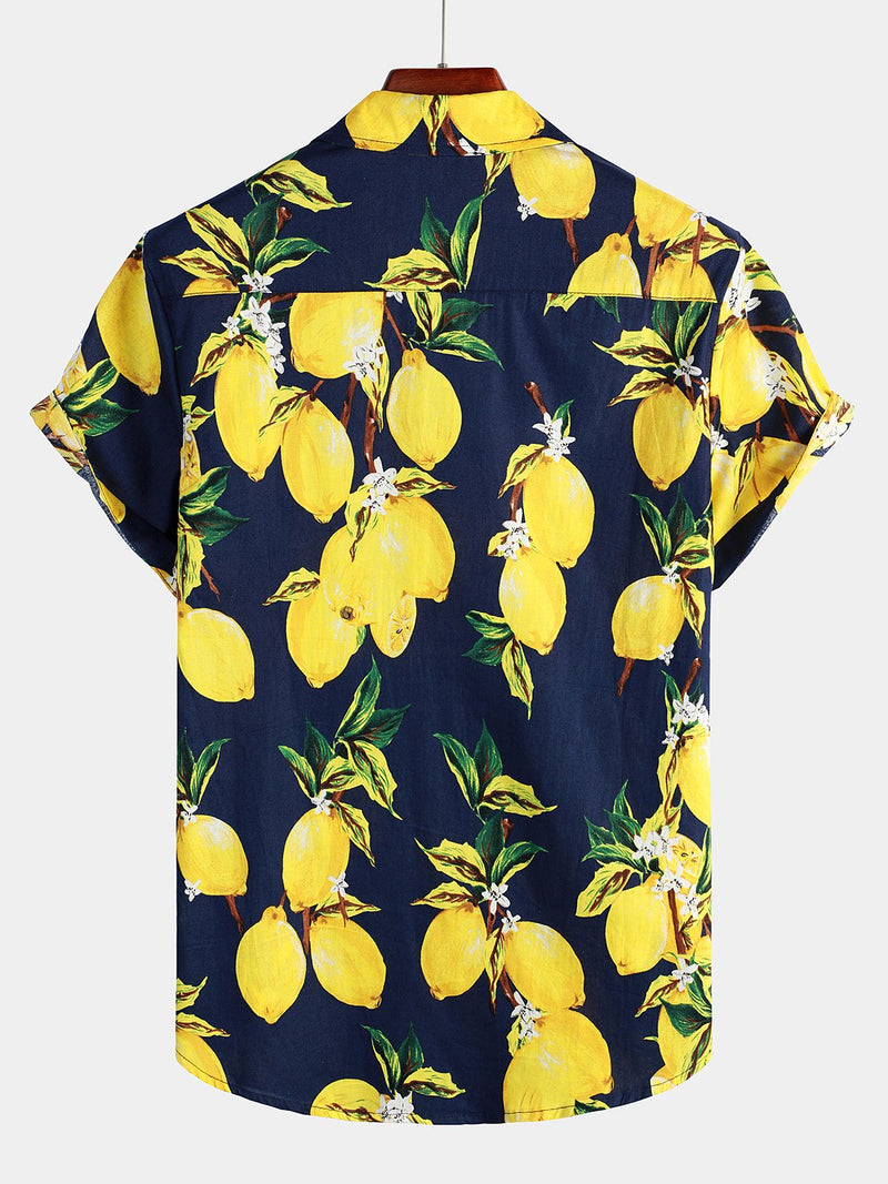 Chemise à manches courtes à imprimé citron tropical pour homme