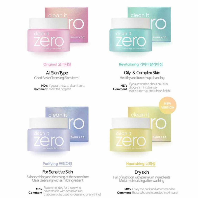 Banila Co. Clean it Zero Cleansing Balm Explanation of Benefits Depending on the Different Skin Types.
