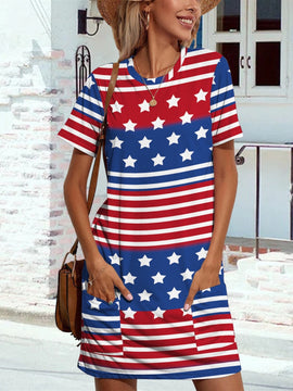 Pocketed Americana Short Sleeve Dress