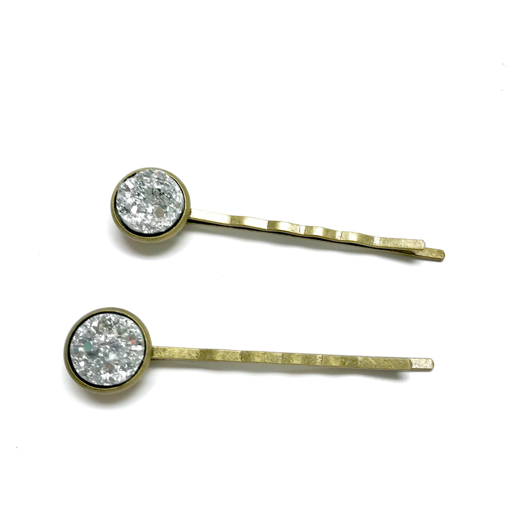 All Up In The Hair - Light Silver Druzy Bobby Pins