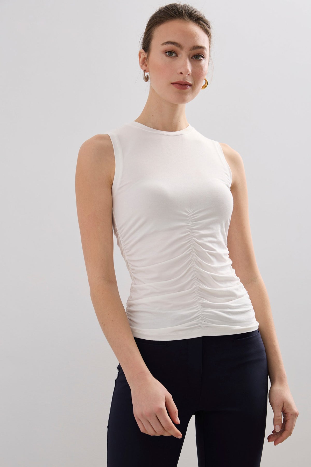 Sleeveless top with lace yoke