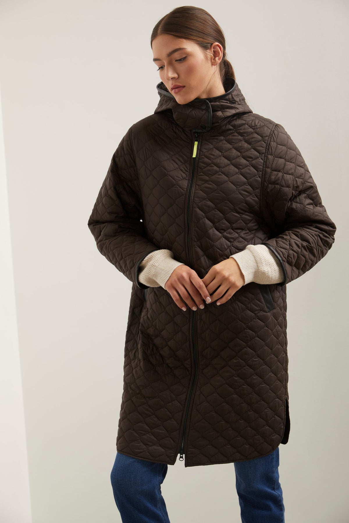 Long reversible coat with hood