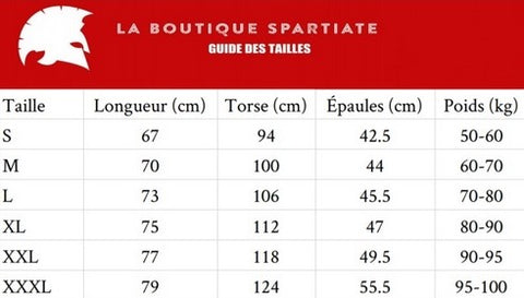 Guide Taille T-Shirt Guerrier Spartiate