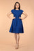 Gathered Summer Dress with laces in Cobalt Blue Cotton