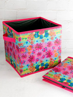 Collapsible Storage Cubes, Set of 2 - Pink Daisy Borders - Kennedy Sue Gift & Home 