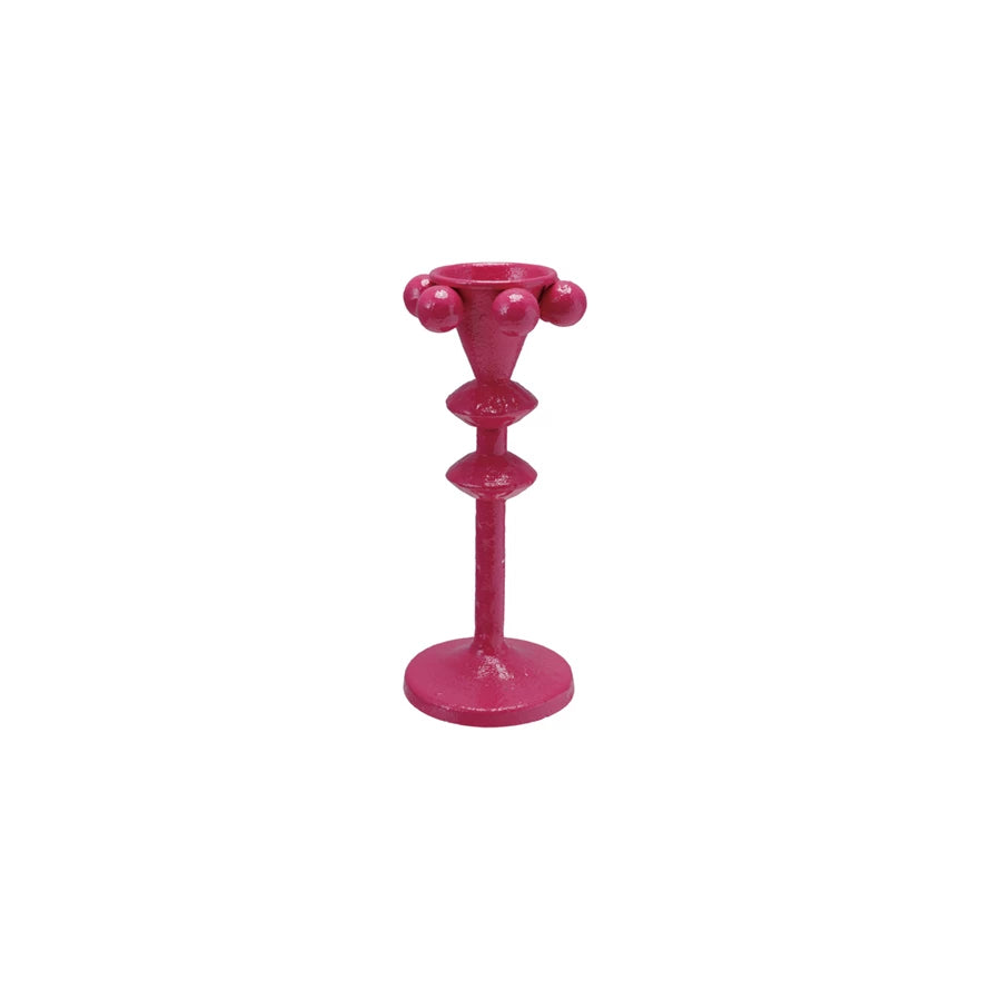 Fuchsia Cast Iron Taper Holder with Balls