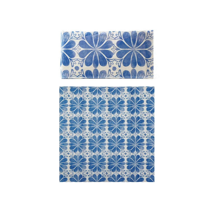 Blue & White Tile Pattern Paper Napkins