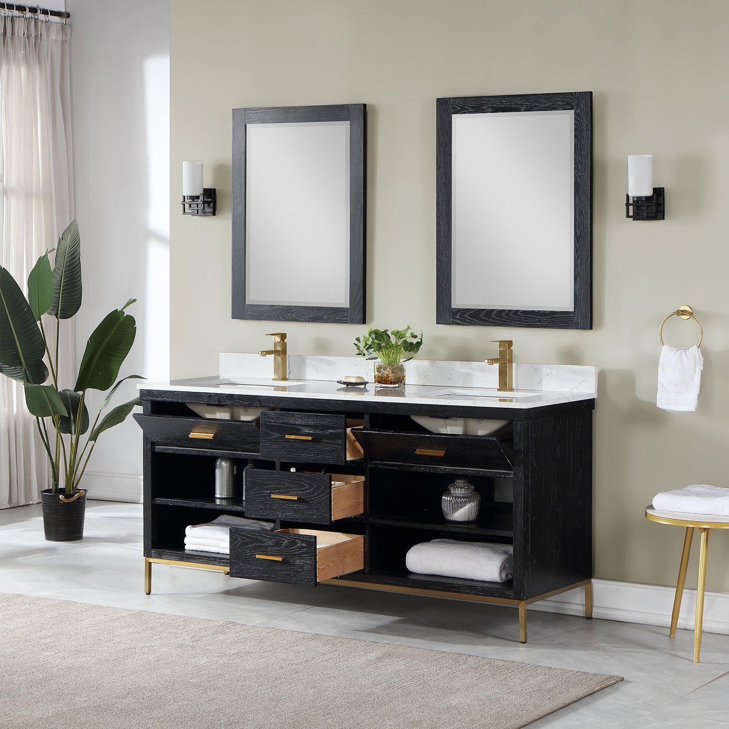 Kesia 72" Double Bathroom Vanity Set with Carrara White Composite Stone Countertop
