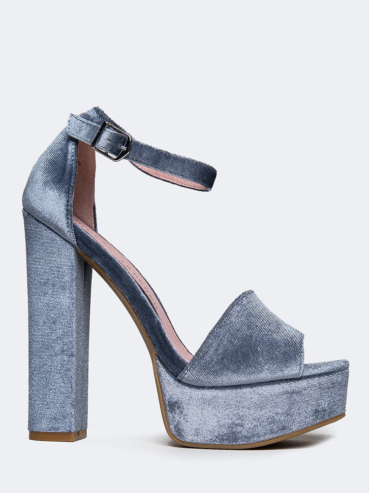 blue velvet platform heels