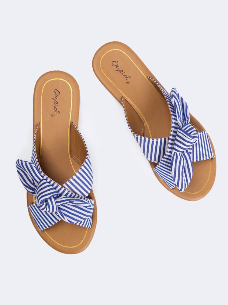 blue and white striped sandals