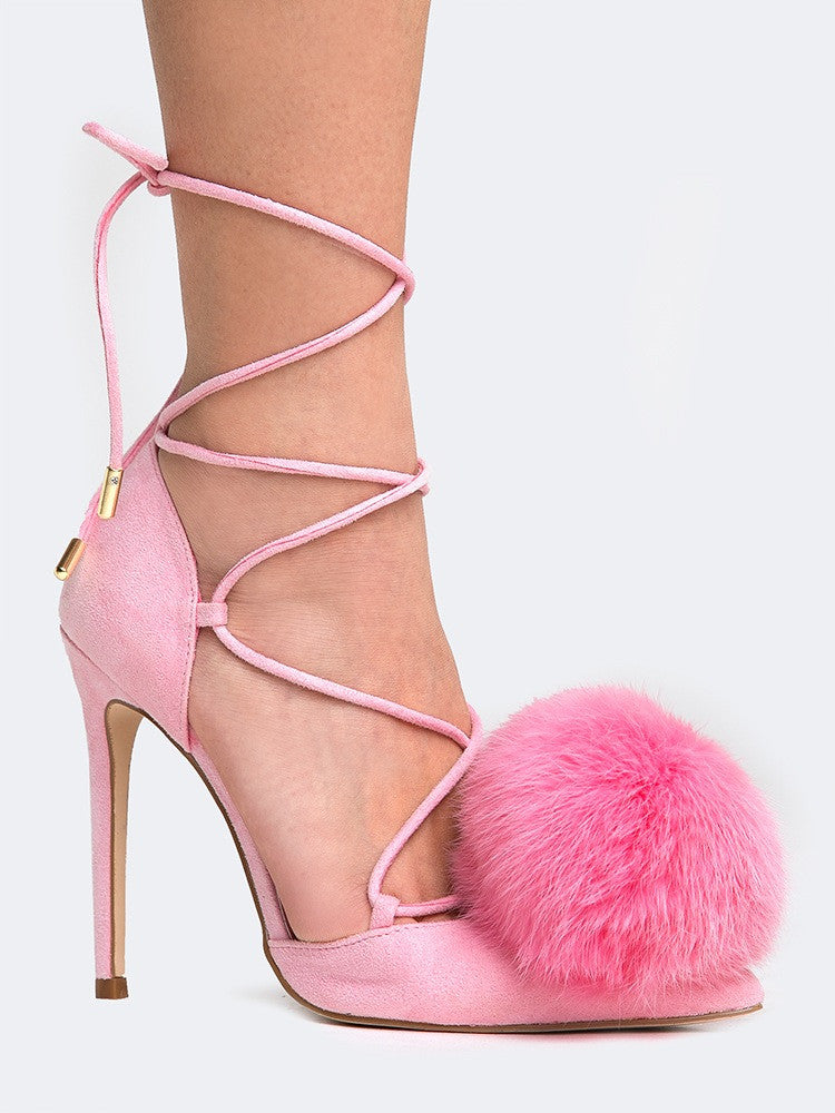 pink lace up pumps