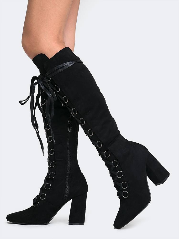 lace up knee high boots with heel