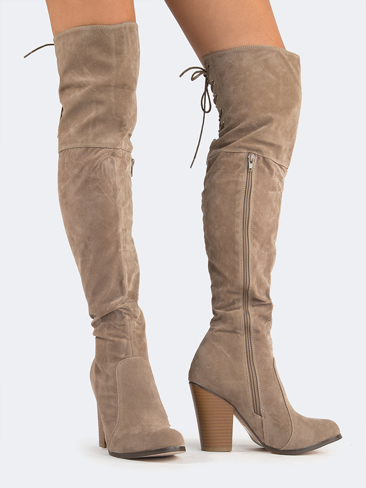 BACK LACED THIGH HIGH BOOT | ZOOSHOO