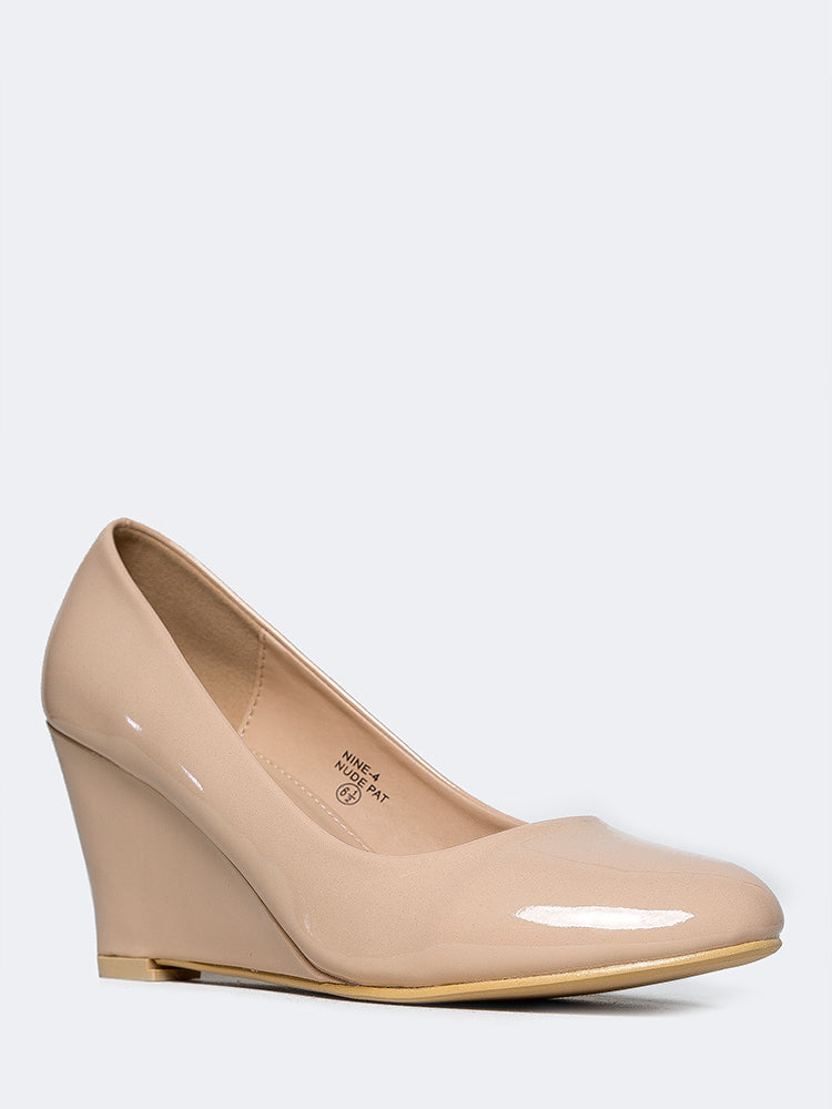 tan wedge closed toe shoes