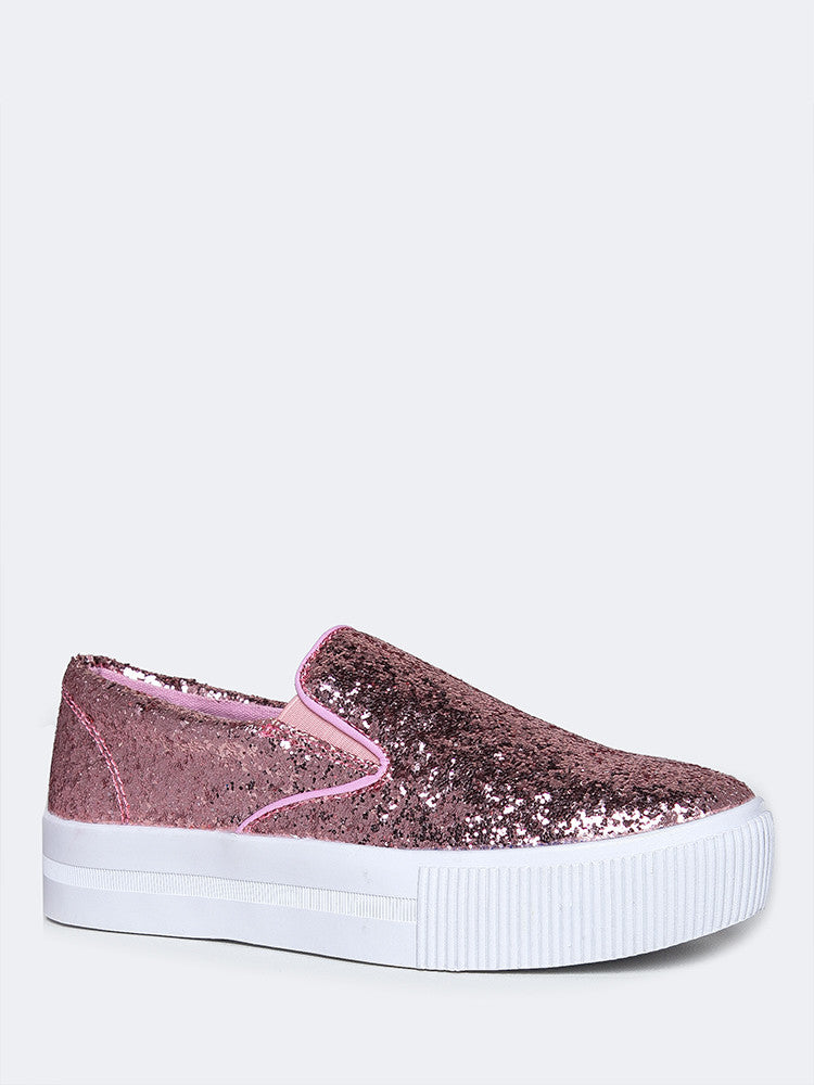 pink glitter platform sneakers