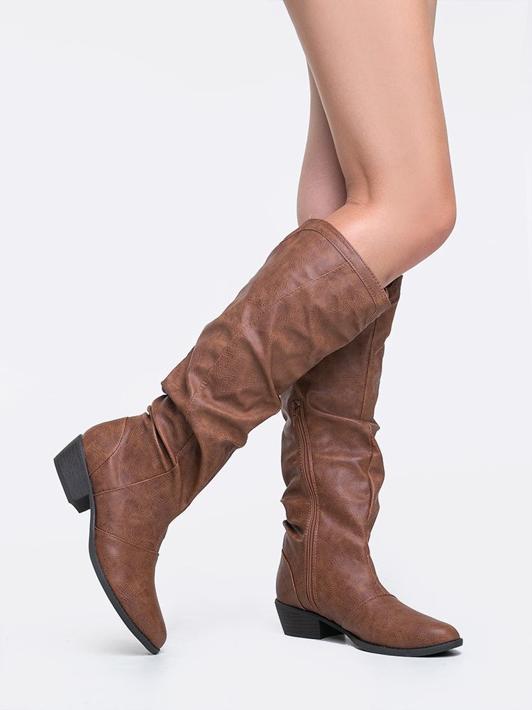 Crinkled Knee High Boot