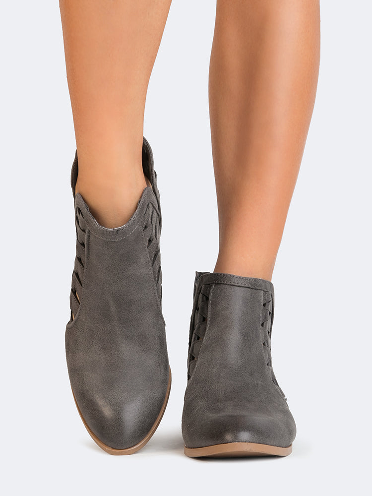 grey cut out ankle boots