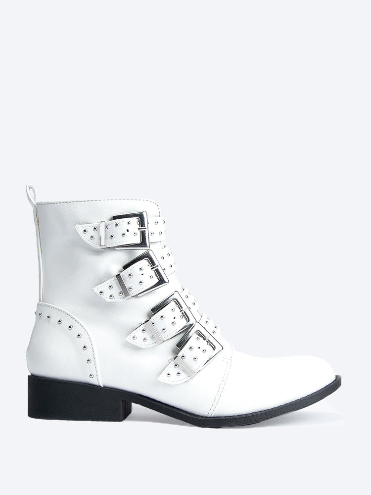 white booties with buckles