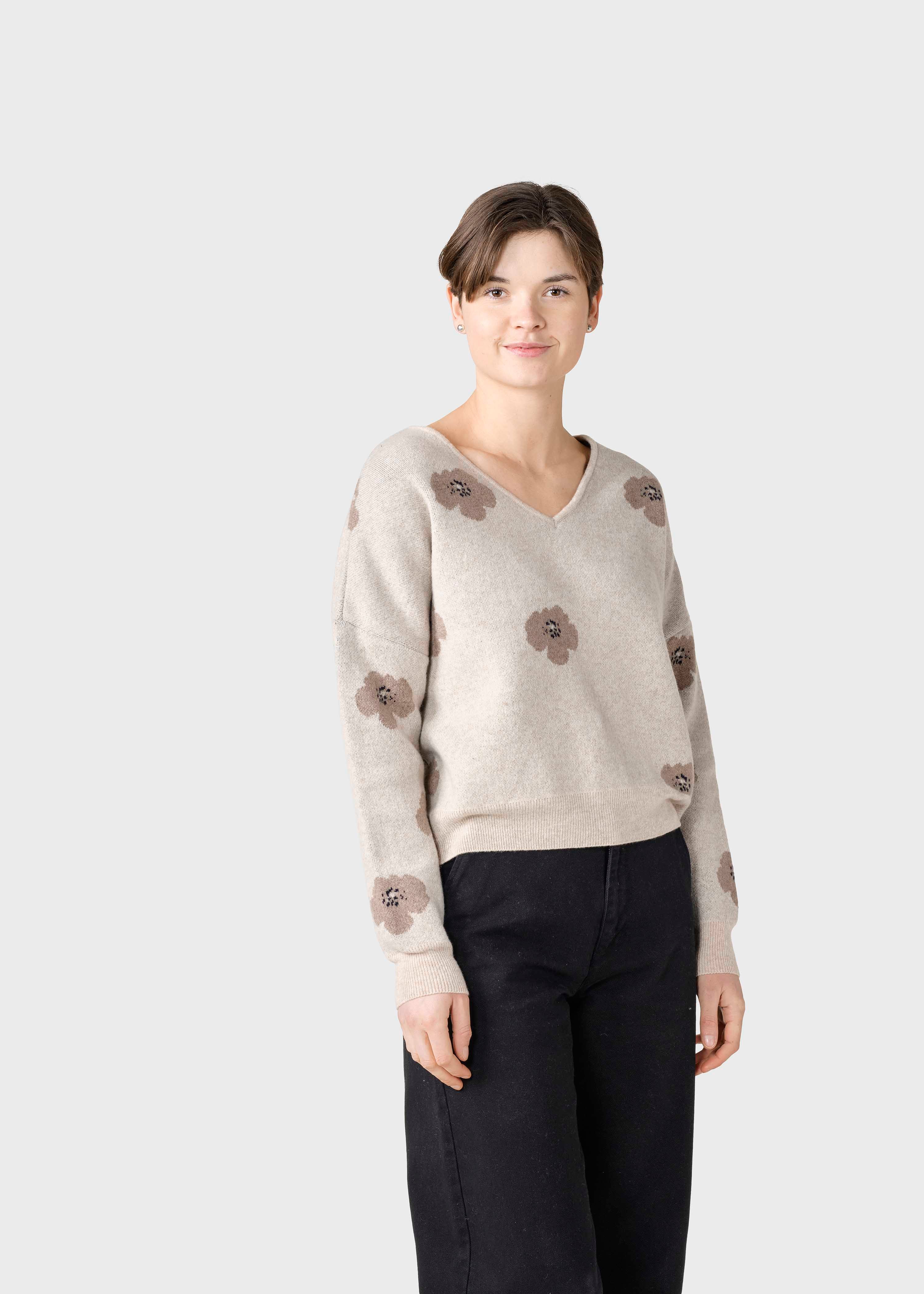 Billede af Klitmøller Collective - Vanessa floral knit - Pastel sand/sand - L