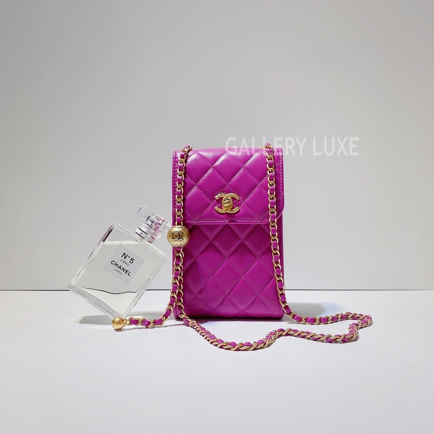 chanel hot pink wallet on chain