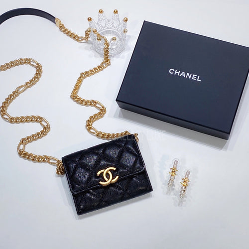 CHANEL NEW Black Caviar Leather Quilted Gold Hardware Mini Chain Soul Flap  Bag For Sale at 1stDibs