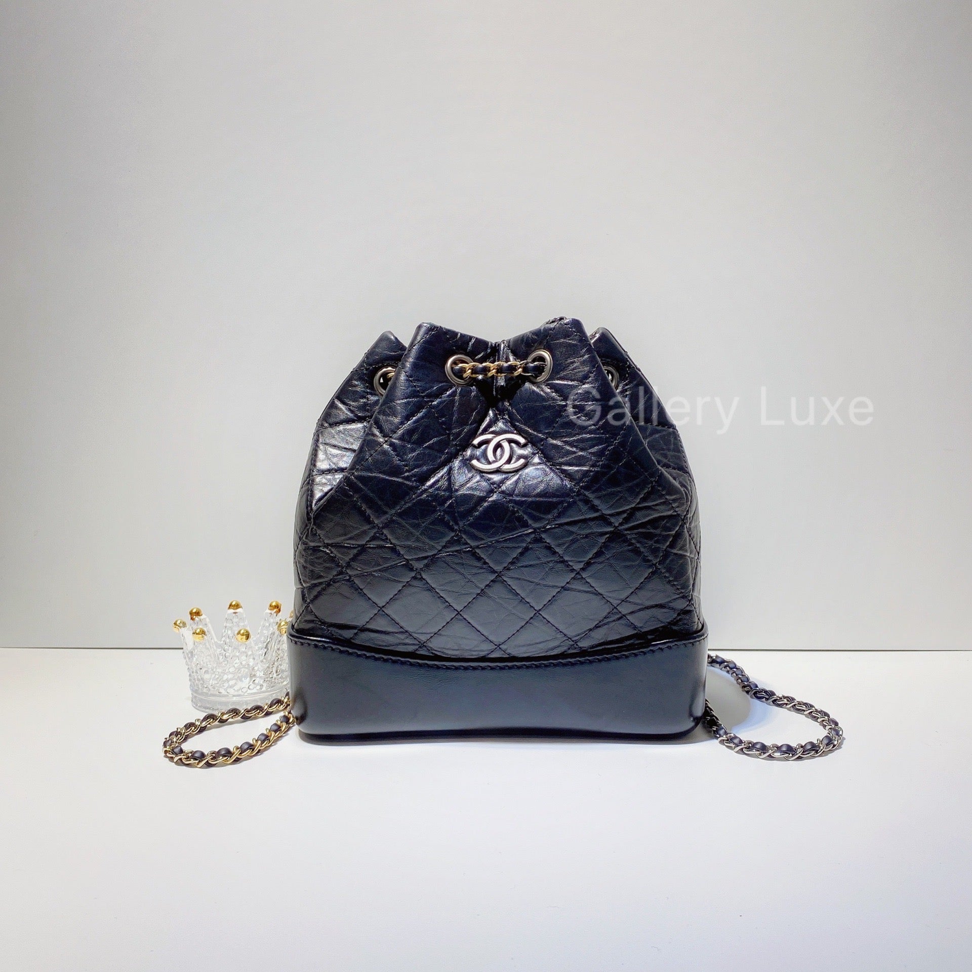 Chanel Small Gabrielle Backpack White Black Aged Calfskin  Coco Approved  Studio