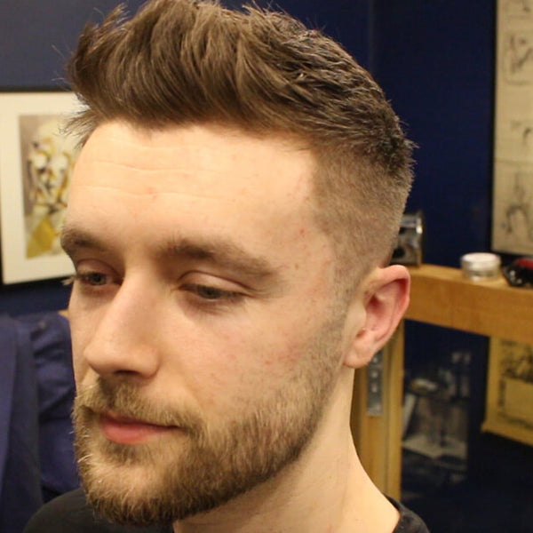 Short Textured Fade Haircut For Men With Front Cowlick