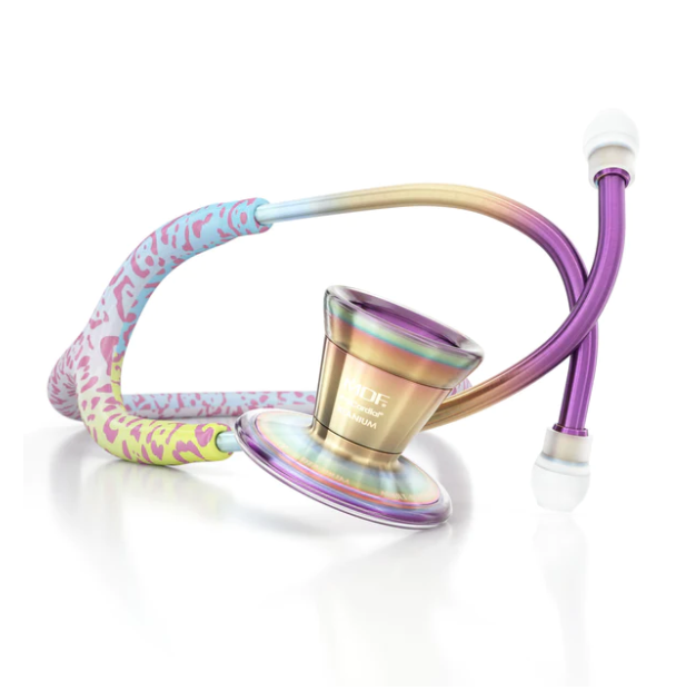 Top MDF Stethoscopes for Veterinarians and Vet Techs ProCardial Titanium Rainbow Leopard and Kaleidoscope