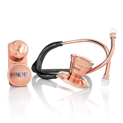 MDF Instruments Stethoscope Rose Gold and Black ProCardial Stainless Steel Cardiology with Attachments for Adult and Pediatric Patients