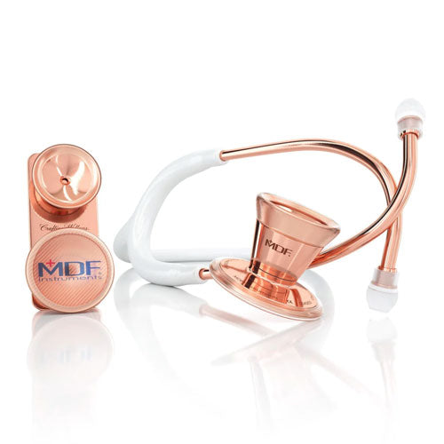 MDF Instruments Stethoscope Rose Gold and White ProCardial Stainless Steel Cardiology with Attachments for Adult and Pediatric Patients