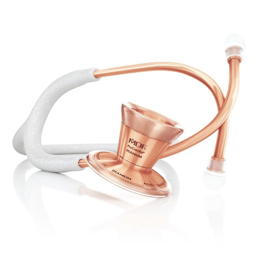 MDF Instruments Stethoscope Rose Gold White Glitter ProCardial Titanium Cardiology