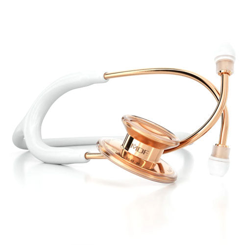 MDF Instruments Stethoscope Rose Gold and White Dual Head MD One Stainless Steel
