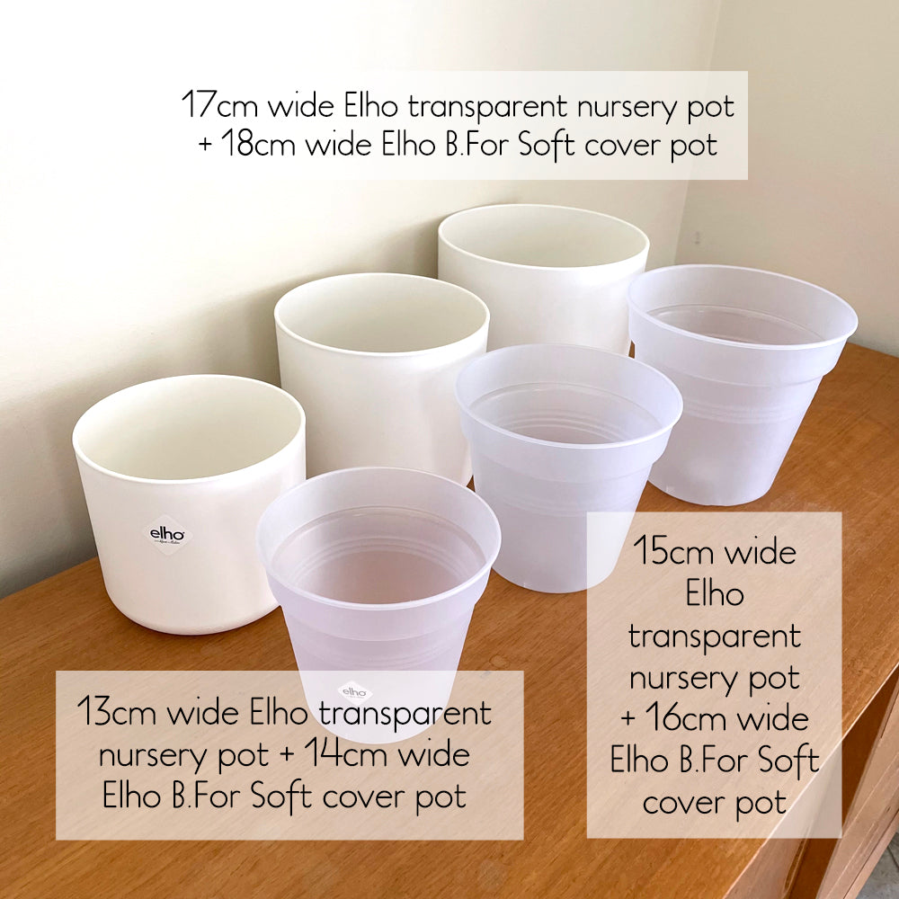 elho b.for soft and vibes cover pots with nursery pots size guide