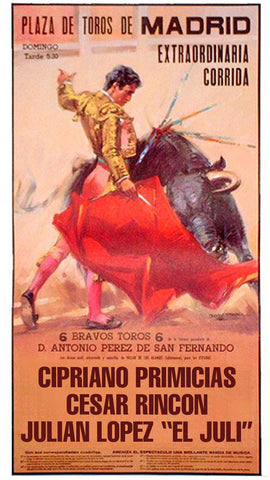 Bullfighting poster with name "Cipriano Primicias"